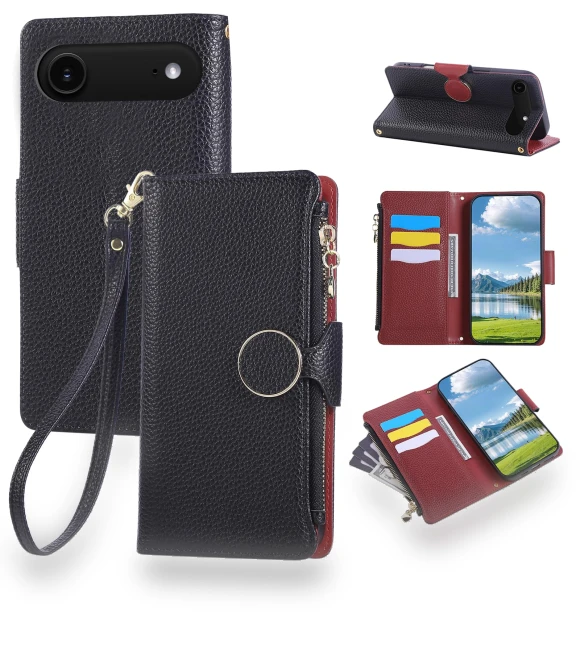 Zipper Wallet Leather Phone Cover with Wrist Strap — Flip Cases, Smartwatch 2025