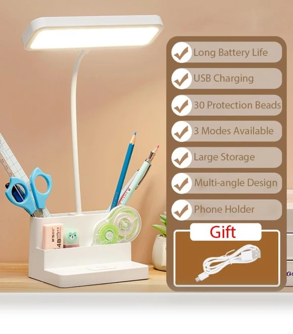 LED Desk Lamp with Pen Storage — Study & Desk Lighting, JM
