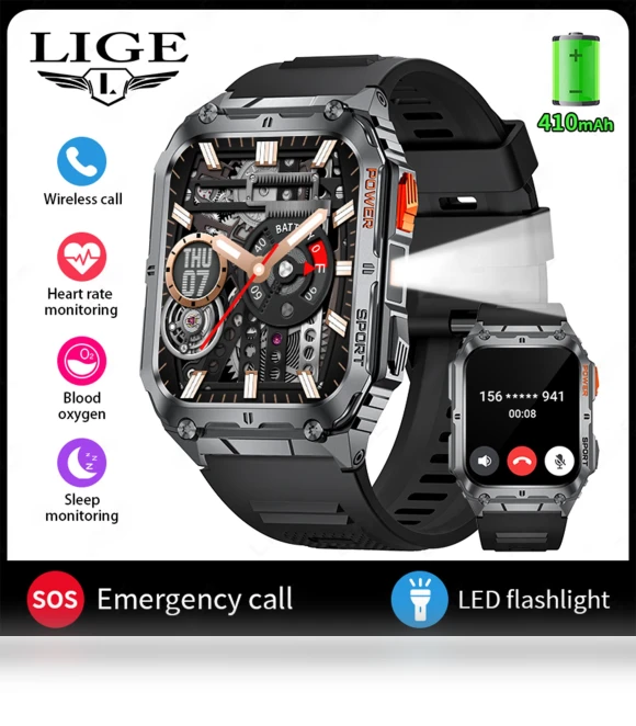 LED Flashlight Smart Watch for Men — Smartwatches, LIGE