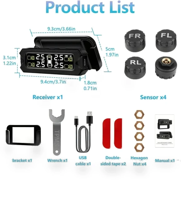 Wireless Tire Pressure Monitoring System with Solar Bracket — TPMS Sensor Replacements, LIAESMART