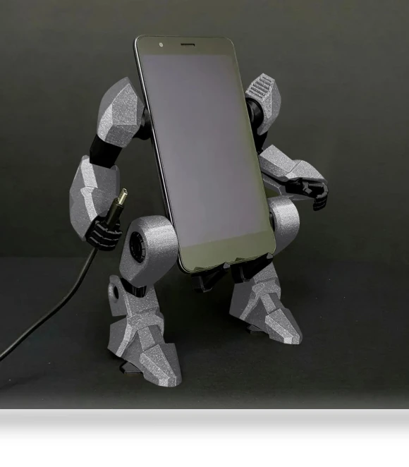 Adjustable Robot Phone Holder with Charging Cable — Phone Stands, Shredded cabbage