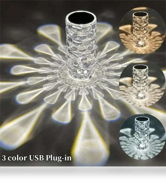 Waterdrop LED Crystal Projector Table Lamp — Overhead Lighting, Elegant Living House