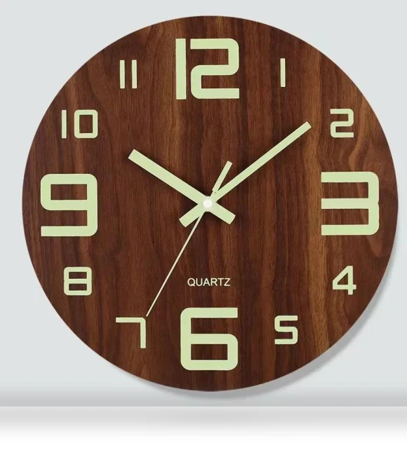 12-inch Glowing Wooden Wall Clock — Wall, Stone Home