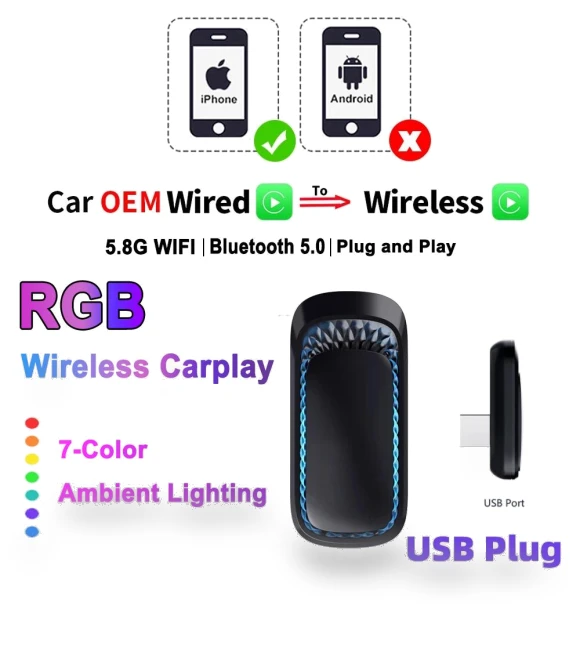 RGB Wireless Carplay Adapter — Stereo Receivers, YJMP