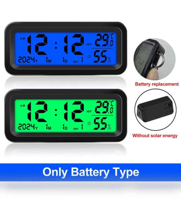 Solar Power Car Clock with LCD Digital Thermometer — Clock, RuJia Home Decor