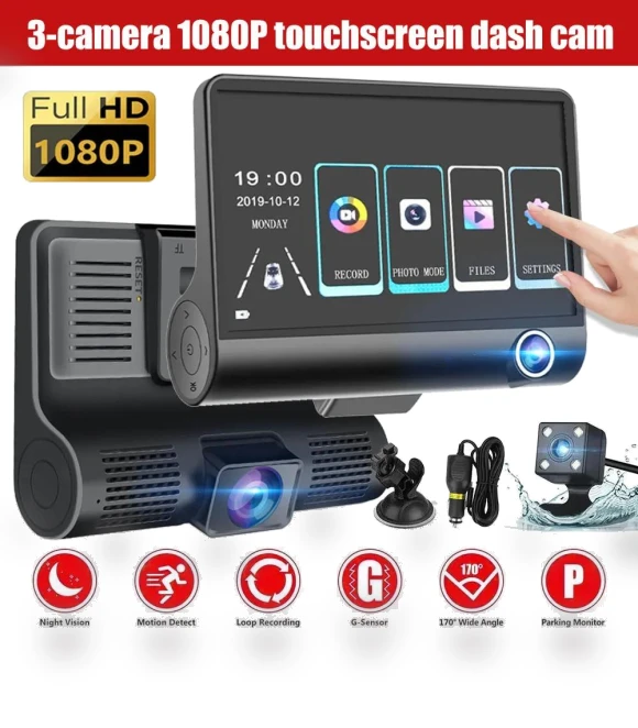 4-inch Touch Screen Dash Cam — Dashboard Cameras, Rainbow Rain