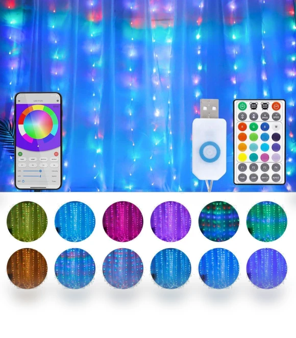Smart LED Curtain Lights — String Lights, Rainbow Rain
