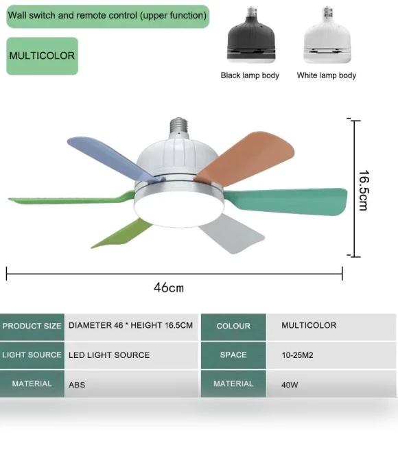 Smart Remote Control Ceiling Chandelier with LED Bulb Fan Lamp — Ceiling Fans & Accessories, Rainbow Rain