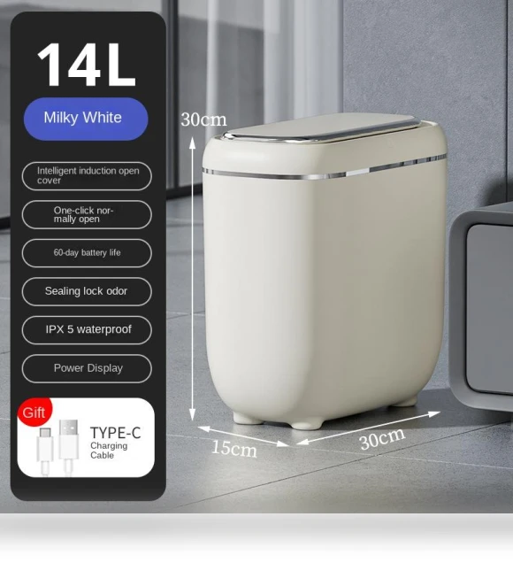 Smart Sensor Trash Can with Display — Kitchen Cans, Simple and warm