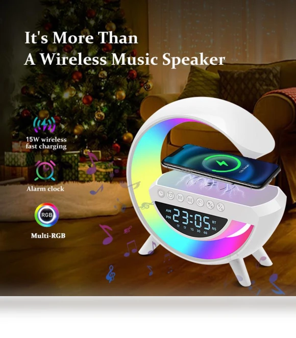 Smart RGB Ambient Night Light with Wireless Fast Charging, Alarm, and Bluetooth Speaker — Night Lights, Home Of Auto Parts
