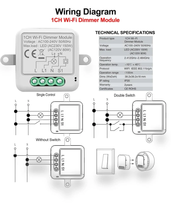Mini Dimmer Interrupter Remote Control Electric Circuit Smart Breaker Switch — Smart Home Hubs & Controllers, HIMO Group