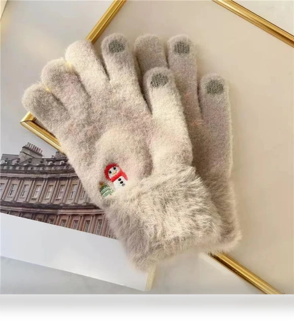 Mitten Snowman Cute Warm Fashionable Gloves with Five Fingers Touch Screen Folded Thickened Knitted Gloves Cold... — Cold Weather Gloves, Female s
