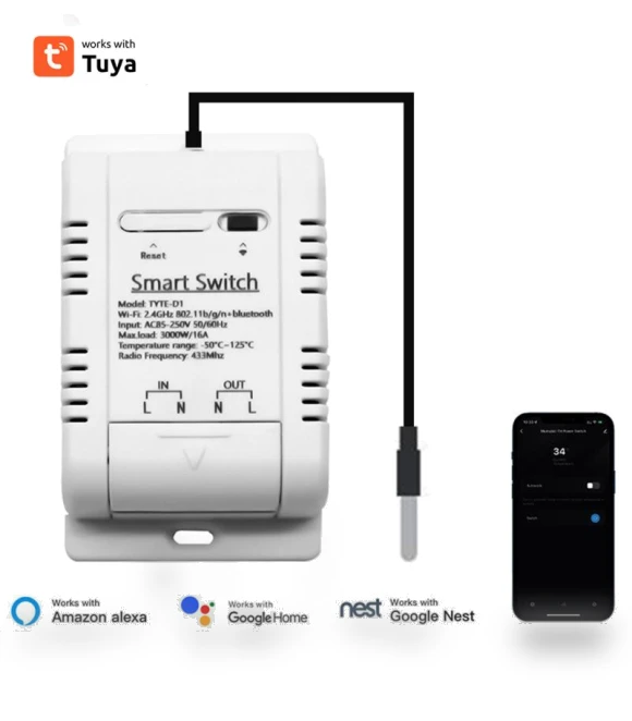 WiFi Smart Switch RF433 16A Temperature Switch — HVAC Controls, AUBESS
