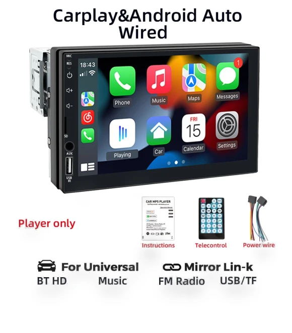 7-inch Car Radio Receiver with Carplay and Android Auto — Stereo Receivers, Auto Launcher