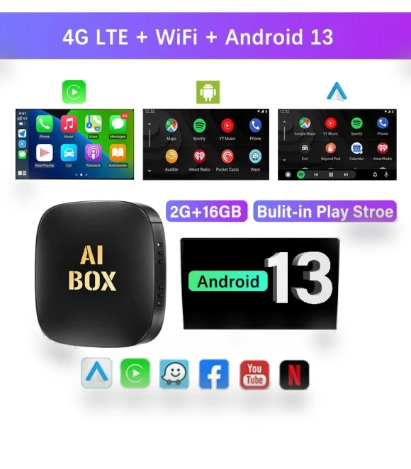 Android 13 Ai Box for Wireless Carplay Android Auto Adapter — Car Installation Essentials, Auto Launcher