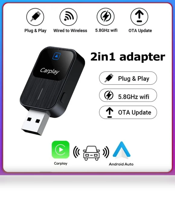 CarPlay 2-in-1 Adapter — Car Essentials, Auto Launcher