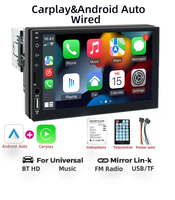 Carplay Android Auto 1 Din Multimedia Player — Stereo Receivers, Auto Launcher