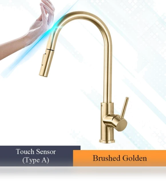 Matte Gold Retractable Touch Kitchen Faucet — Smart-Touch Kitchen Faucets, JOHO - CarGear
