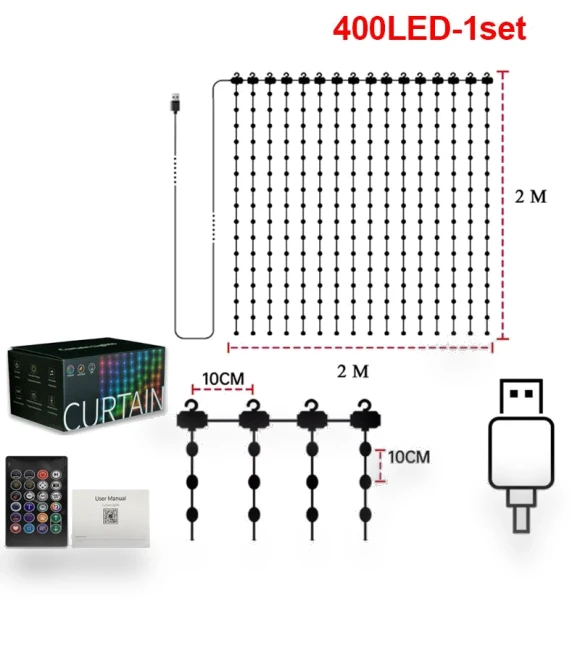 Smart LED Curtain Lights — String Lights, Auto Accessories Home