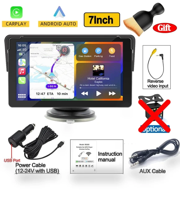 Universal 7-inch Portable Wireless Carplay Android Auto Multimedia Video Player — Stereo Receivers, Auto Accessories Home