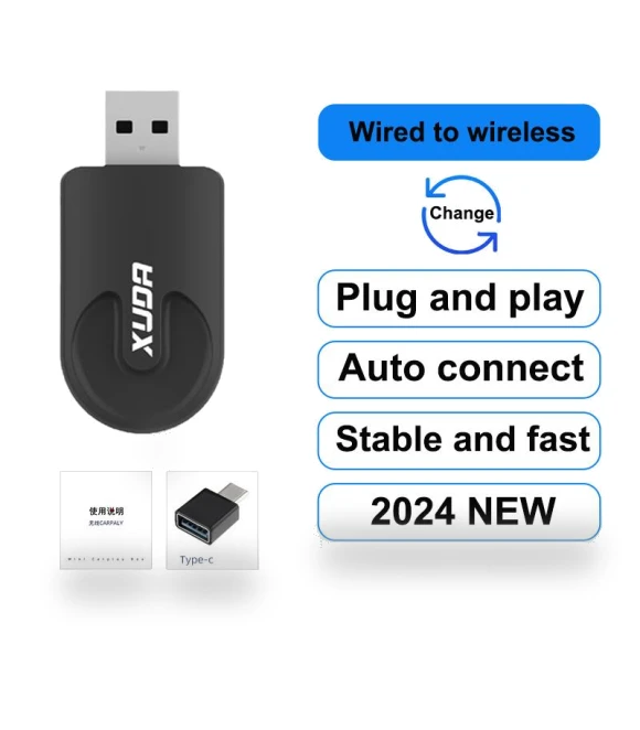 2-in-1 Wireless CarPlay Adapter — Stereo Receivers, Auto Launcher