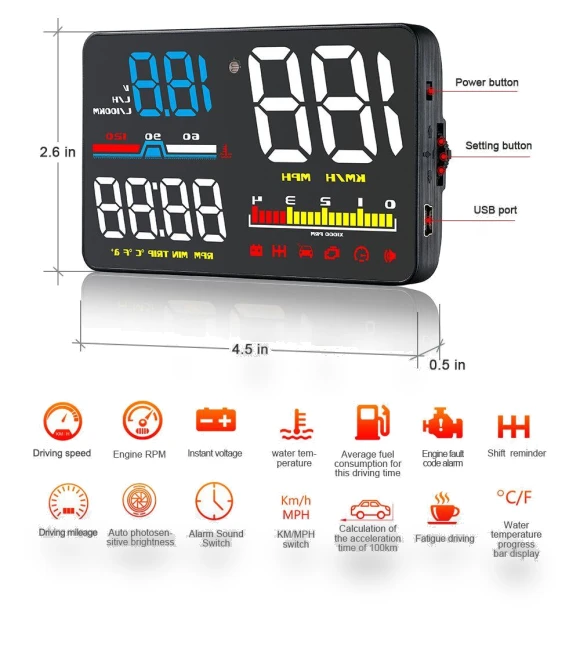 Projection Display OBD Car HUD Projector — Dashboard Cameras, Dream Garage