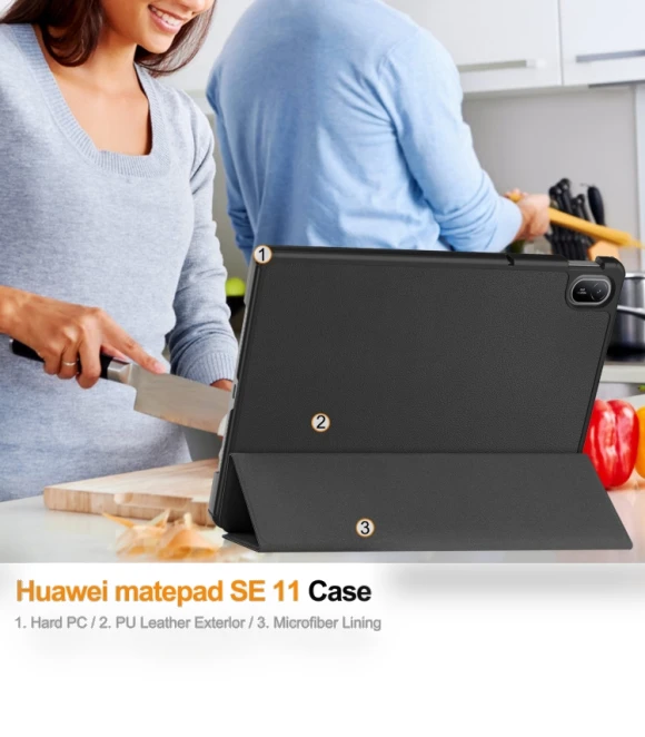 3-Fold Holder Smart Leather Tablet Case for Huawei Matepad SE 11 — Keyboard Cases, Huawei