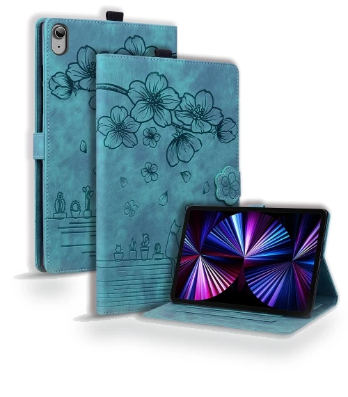 Cartoon Sakura Cat Embossed Smart Leather Tablet Case for iPad 10th Gen 10.9 2022 — Keyboard Cases