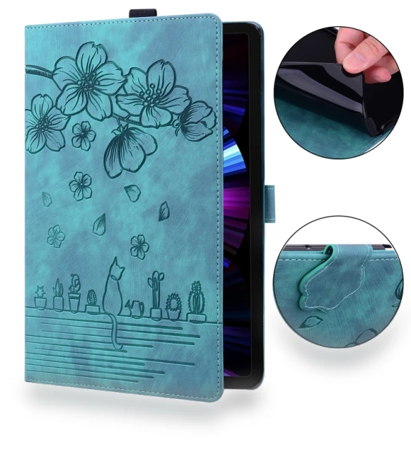 Cartoon Sakura Cat Embossed Smart Leather Tablet Case for iPad 10th Gen 10.9 2022 — Keyboard Cases