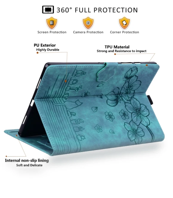 Cartoon Sakura Cat Embossed Smart Leather Tablet Case for iPad 10th Gen 10.9 2022 — Keyboard Cases