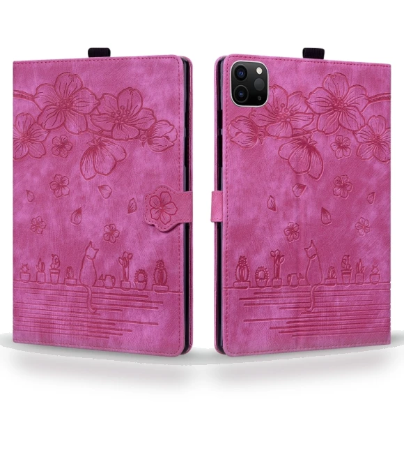 Cartoon Sakura Cat Embossed Smart Leather Tablet Case for iPad Pro 11 2022 / Air 10.9 2022 — Cases