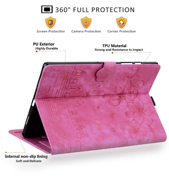 Cartoon Sakura Cat Embossed Smart Leather Tablet Case for iPad Pro 11 2022 / Air 10.9 2022 — Cases