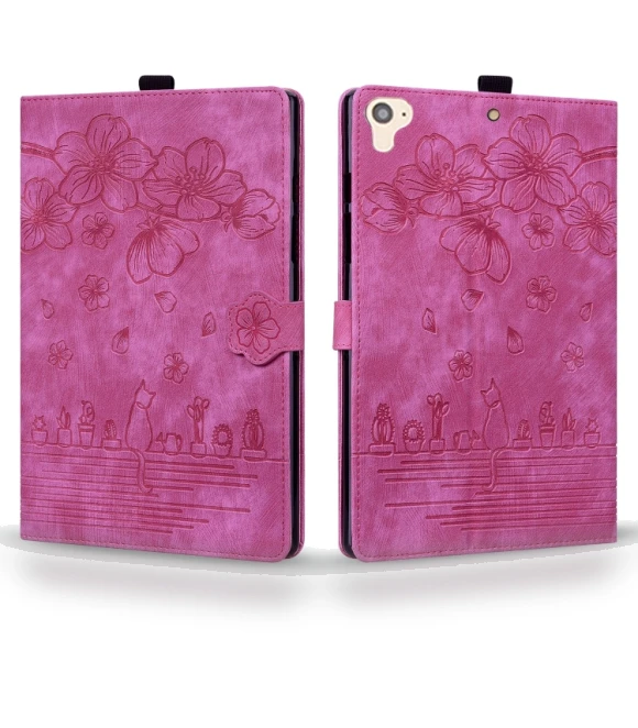 Cartoon Sakura Cat Embossed Smart Leather Tablet Case — Cases