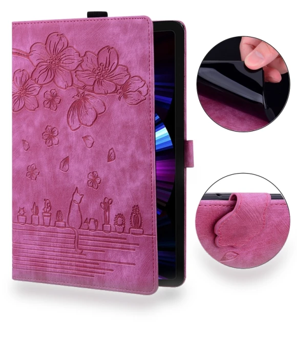 Cartoon Sakura Cat Embossed Smart Leather Tablet Case — Cases