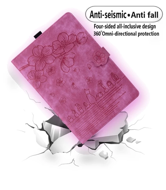 Cartoon Sakura Cat Embossed Smart Leather Tablet Case — Cases