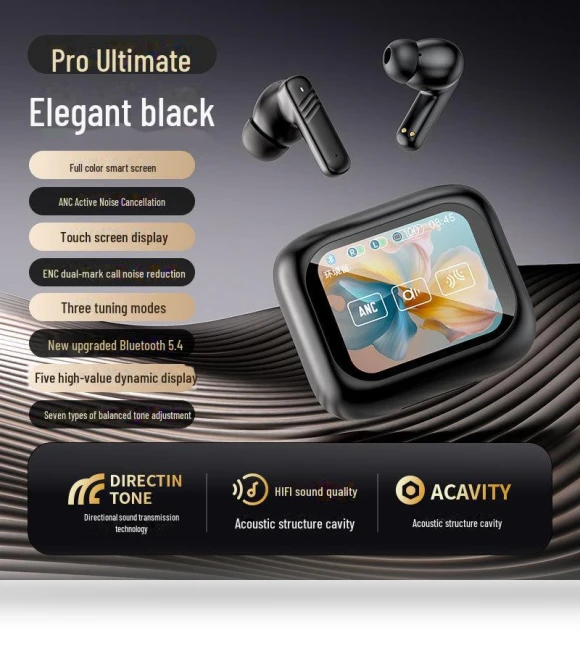 Wireless Bluetooth Headset with AI, TFT Touch Screen, ANC+ENC Noise Cancellation — Audio Gear, Smarter than future