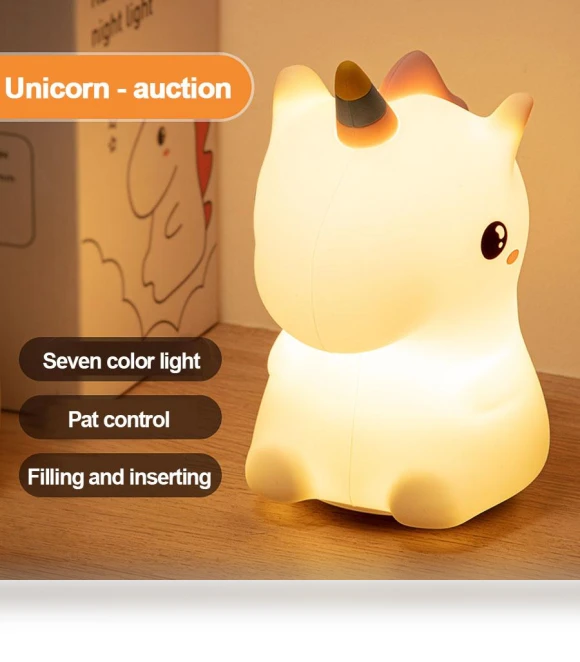 Cute Silicone LED Unicorn Night Light for Kids — Kids' Lamps, Modern Home Furnishing