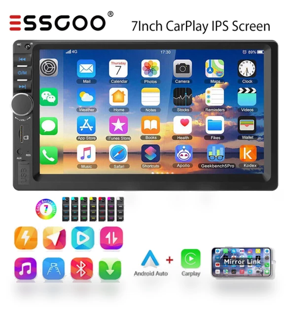 7-inch 2 DIN Car Stereo with Carplay & Android Auto — Stereo Receivers, ESSGOO