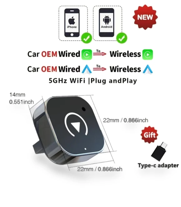Wireless CarPlay/Android Auto Adapter — Stereo Receivers, YJMP Auto Parts