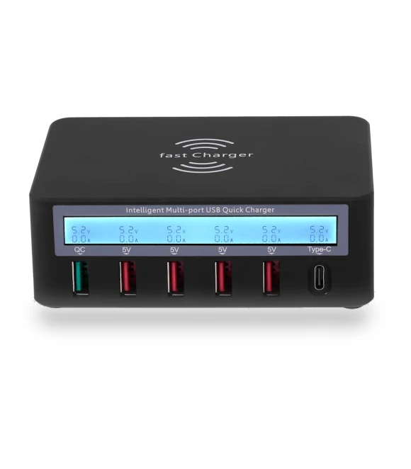 6-Port LCD Charging Station with USB Dock — Chargers, Black&UK