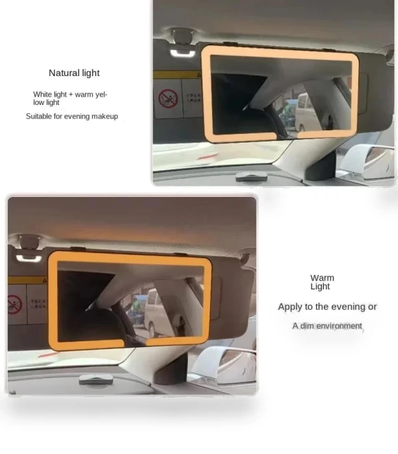 Rechargeable Touch Vanity Mirror with LED Lighting and Sun Visor — Handheld, Rustic Elegance House