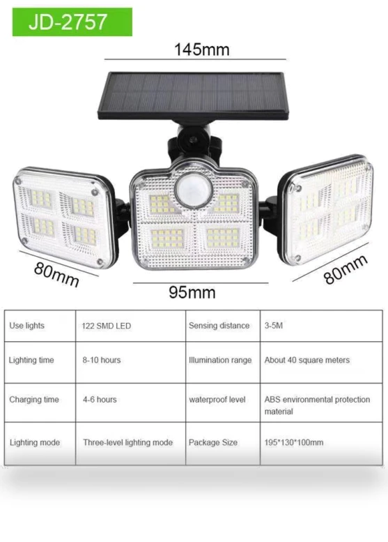 Triple-Head Solar LED Wall Light with Motion Sensor — Outdoor Security & Flood Lighting, Value Vault