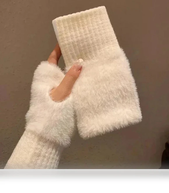Soft Winter Mink Fingerless Gloves — Arm Warmers, Conella