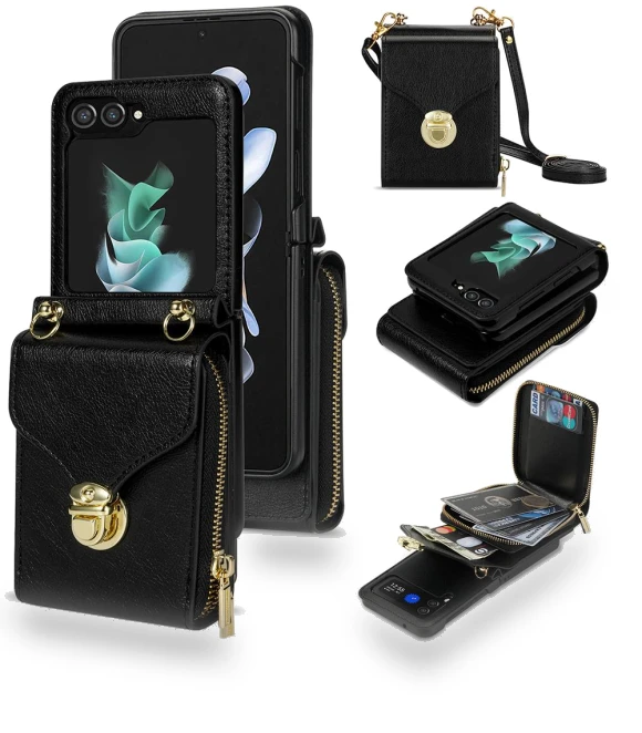 PU Leather Coated Phone Case with Zipper Pocket and Shoulder Strap — Flip Cases, Smartwatch 2025