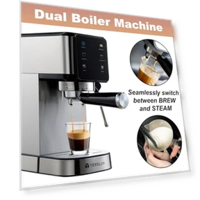 20Bar Espresso Machine with Dual Boiler & Milk Frother — Coffee & Espresso Combos, Tesslux