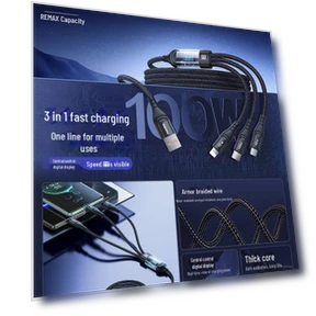 100W Smart Digital Display 3-in-1 Fast Charging Cable — Charging Solutions, REMAX