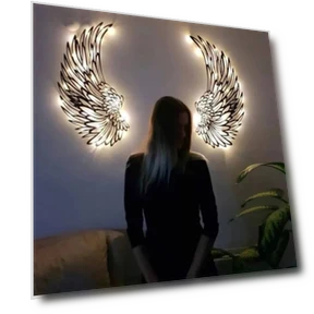 Angel Wings Metal Wall Art with LED Lights — Overhead Lighting