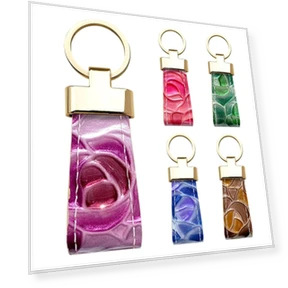 Genuine Leather Smart Key Ring with Stained Glass Rose Floral Pattern — Keyrings & Keychains, SAKURA BLOSSOM ITEMS
