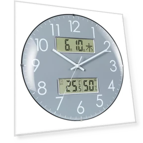 Wall Clock with Temperature Humidity Date Day of Week Continuous Second Hand Silent Analog Spherical Glass — Desk & Shelf, SAMURAI STYLE