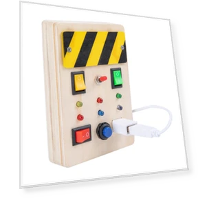 Wooden Sensory Busy Board with LED Buttons — Infant & Early Childhood Playthings, CosyHome